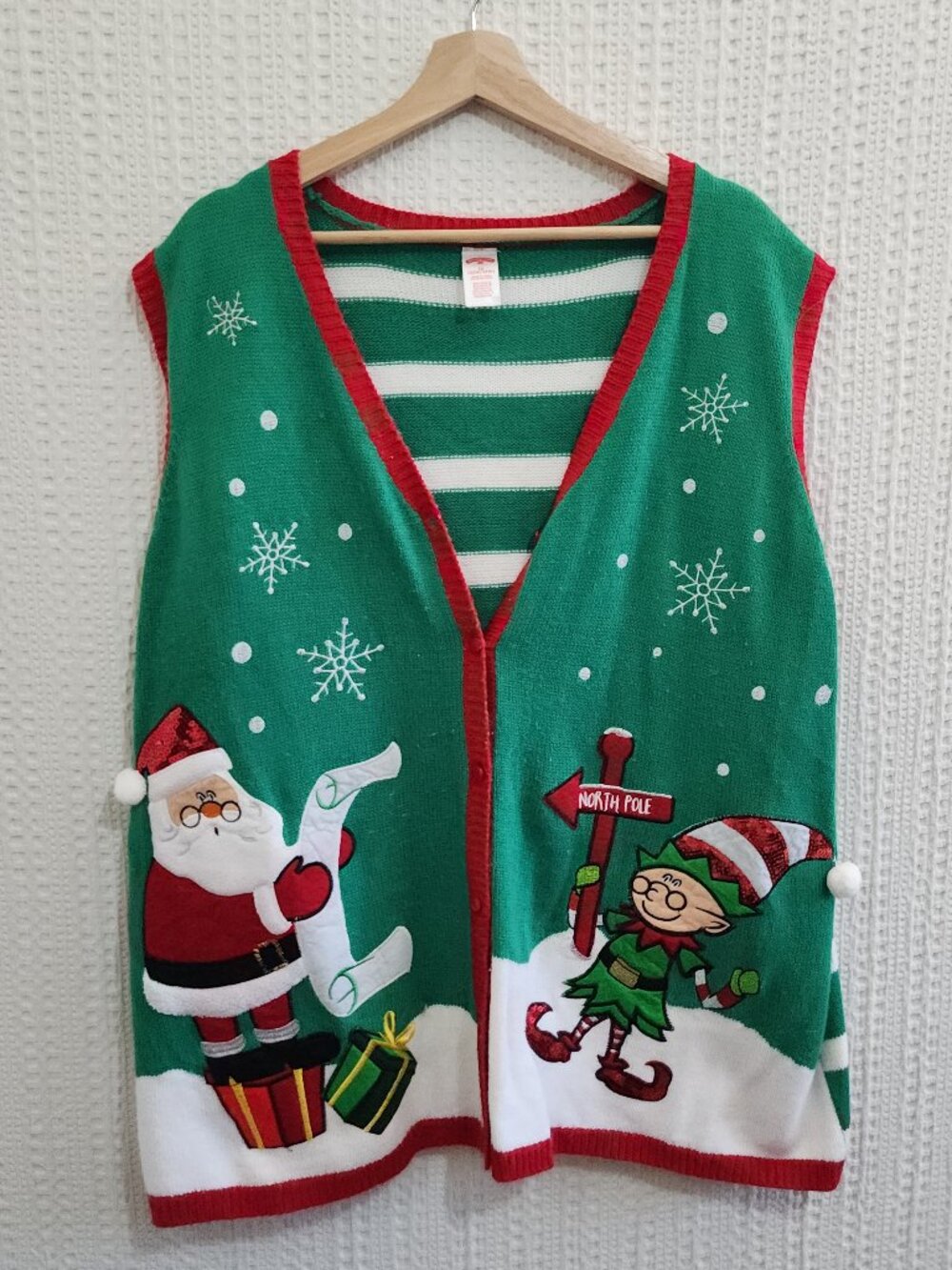 Holiday Time Women's Plus Size Santa Ugly Christmas Sweater Green Vest 3X